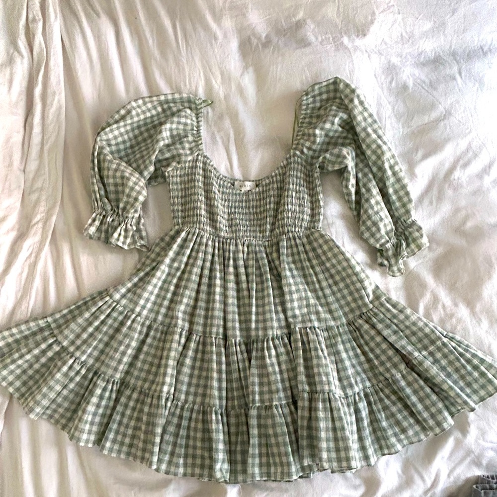 Mable Ruffle Baby Doll Gingham Dress in Mint Green